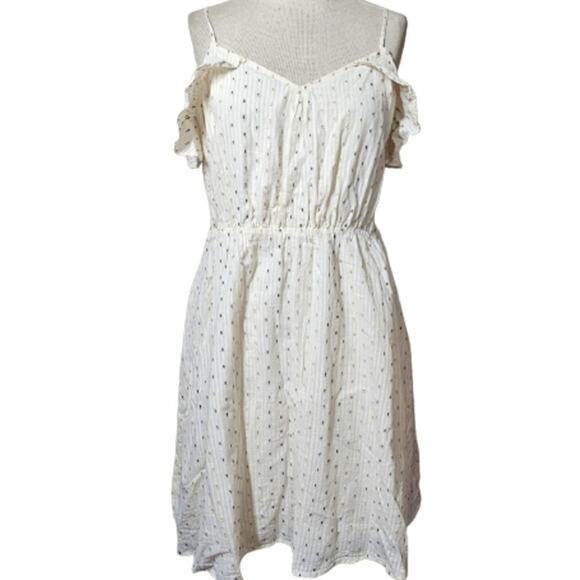 White Metallic Dot Mini Dress Size Medium - Picture 1 of 6
